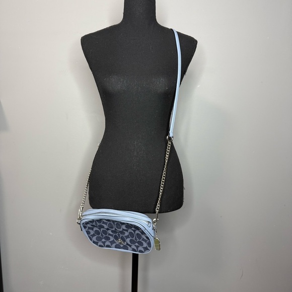 Coach Signature Jacquard Crossbody in Navy and Light Blue Trim - Picture 10 of 11